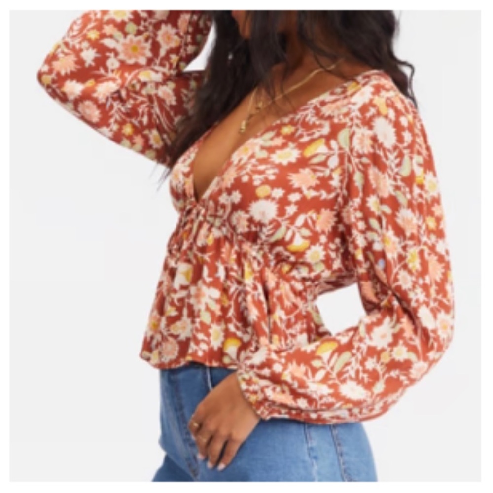 Billabong Womens Time Goes By Cropped Peplum Top Size L Peasant Boho - Picture 2 of 9